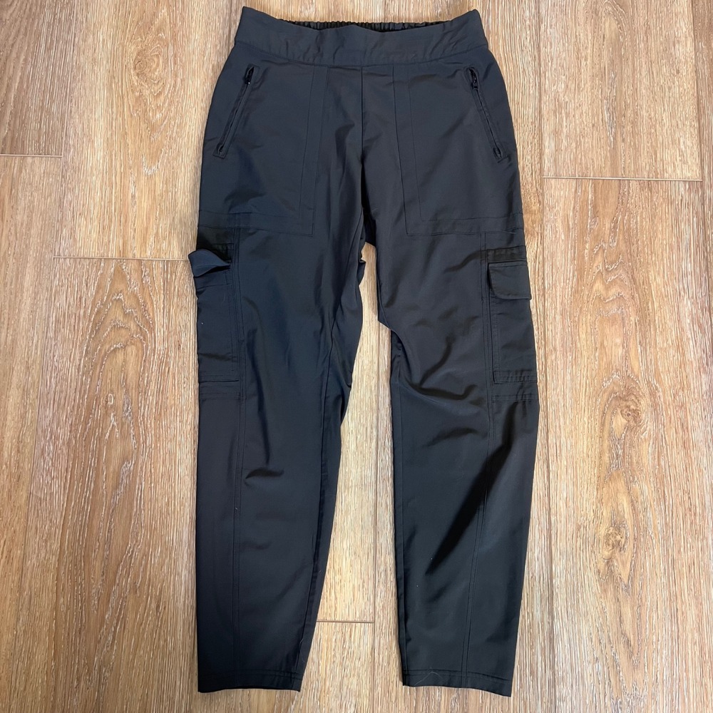 Athleta Black Cargo Pants Elastic Waist‎ Zippers Pockets Size 6